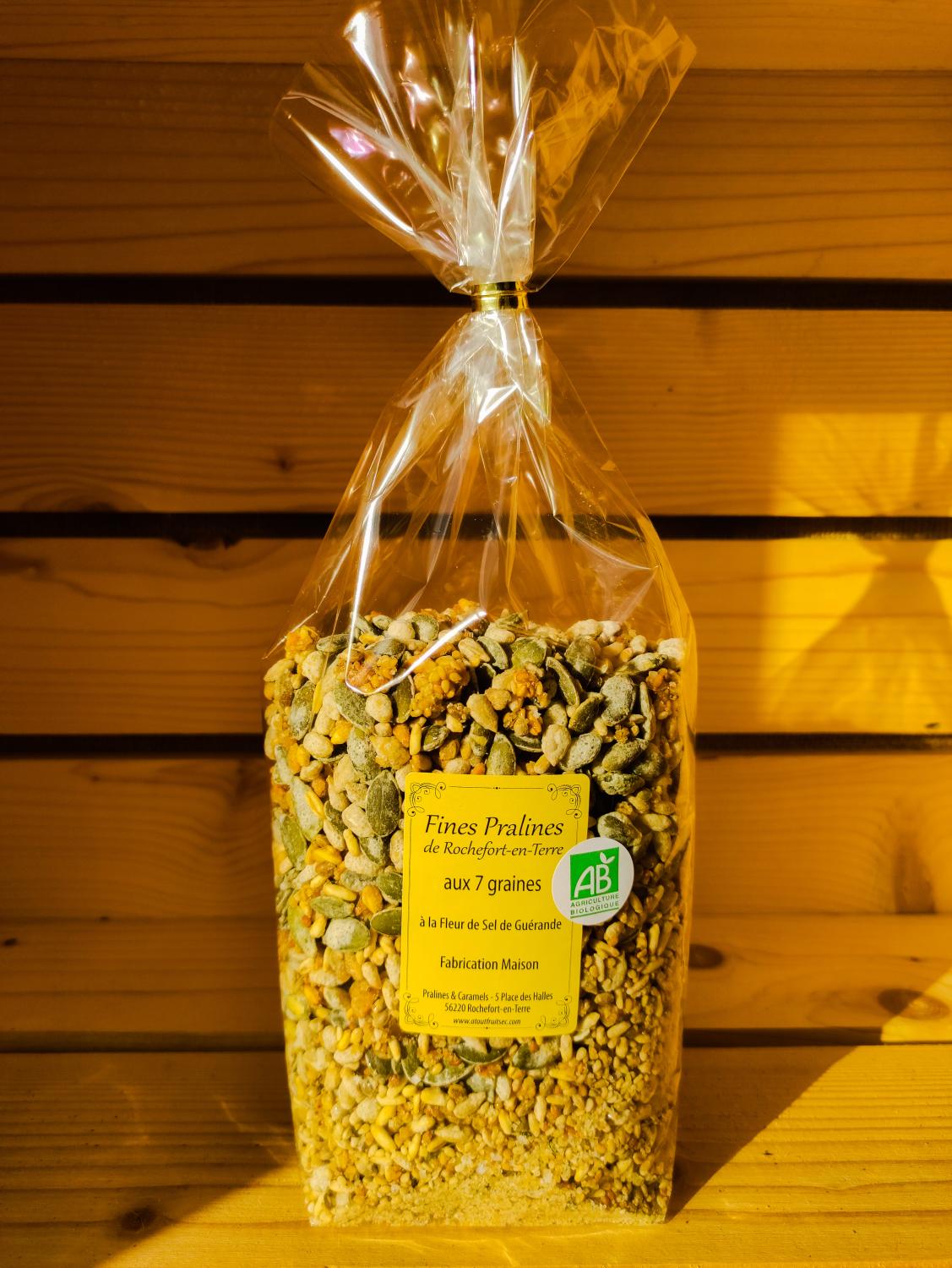 Fines Pralines  aux 7 GRAINES bio à la fleur de sel de Guérande   500g (24€/kg)
